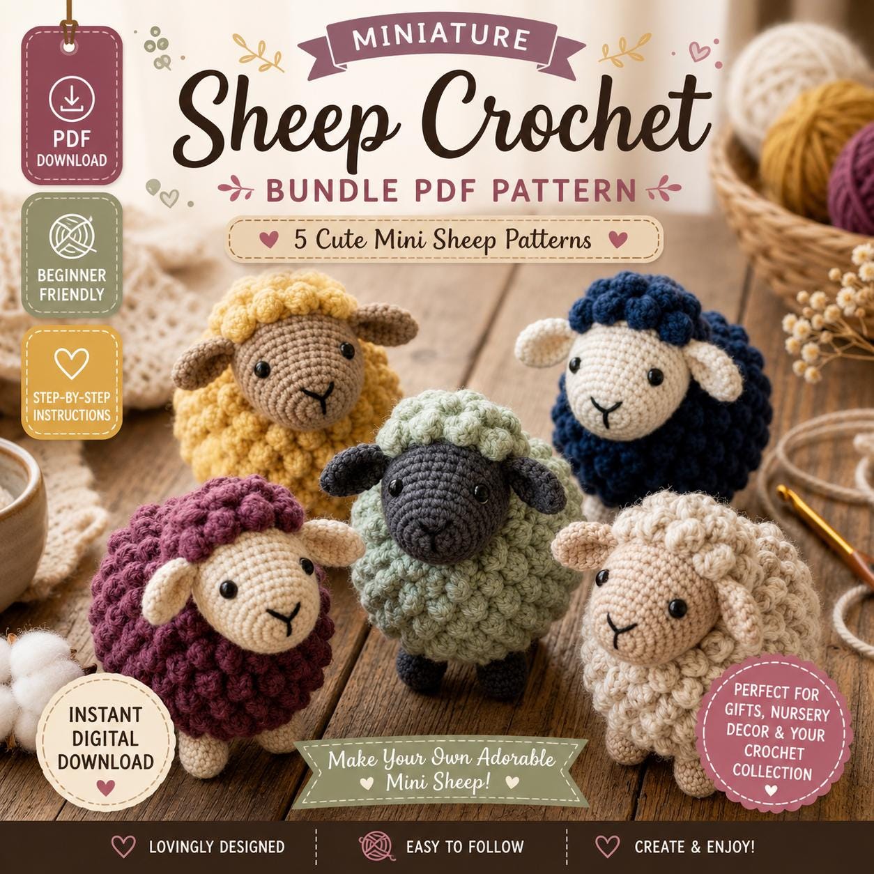 30 Animal Crochet Patterns for Cute Gifts, Nursery Decor, and Cozy Makes 32 Mini Sheep Pattern Bundle