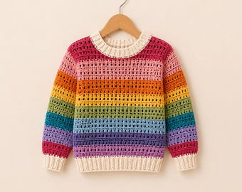 Kinder Regenbogen Häkelanleitung PDF | Einfache bunte Häkelanleitung für Pullover | Sofort Download