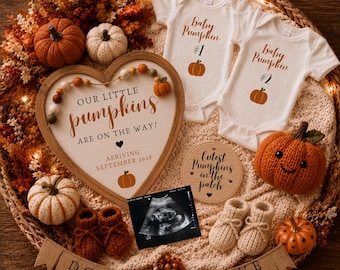 Twins Pregnancy Announcement Template, Baby Pumpkin Twin Reveal, Editable Canva Digital Sonogram Announcement