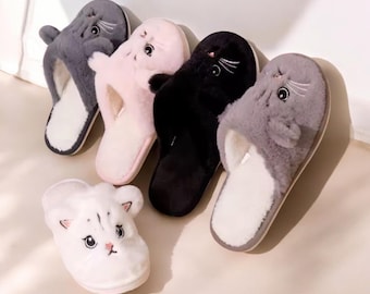 Plush Cat Slippers, Soft Indoor Footwear, Cozy Kitty Shoes (Women & Men)