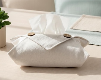 Boîte à mouchoirs en lin avec fermeture à bouton, style rustique