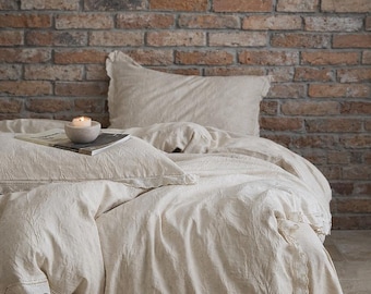 Ensemble housse de couette en lin et dentelle, literie en lin et coton, style français