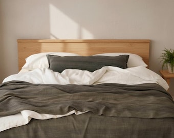 Plaid en coton et lin, jeté de lit doux et lavé, linge de lit rustique