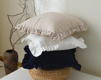 Housse de coussin à volants en coton, style cottage