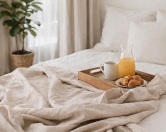 Drap plat en lin lavé doux, Literie en lin respirant, Drap de lit scandinave minimaliste