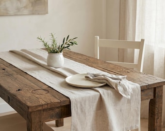Chemin de table en lin, broderie blé, décoration de table de style campagnard