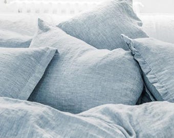 Paire de taies d'oreiller en lin, fermeture portefeuille, linge de lit naturel