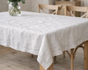 Nappe en lin, housse de table à manger en lin lavé, décoration de table à manger de ferme rustique
