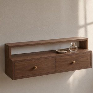 Floating Console Table with Storage, Wall-Mounted Entryway Cabinet with Open Shelf