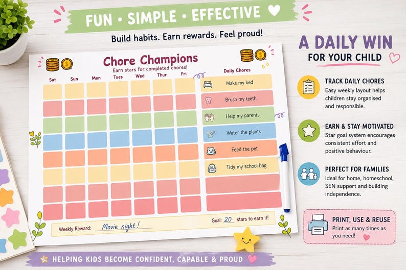 Kids Chore Chart Printable - Etsy