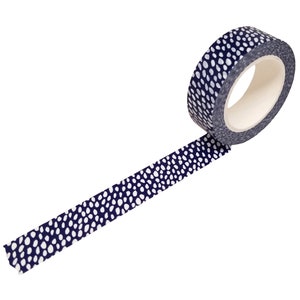 Marineblaues Bio Washi Tape mit Punkten, 15mm x 10m, Fun Polka Print Bastelband, Bullet Journal Zubehör