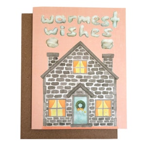 Wenskaart Warmest Wishes - roze - kaart voor kerst of housewarming