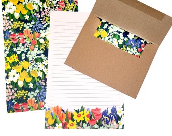 Conjunto de Papelaria para Cartas com Estampa Floral de Prado, 20 Folhas, Papel para Anotações Pessoais com Flores