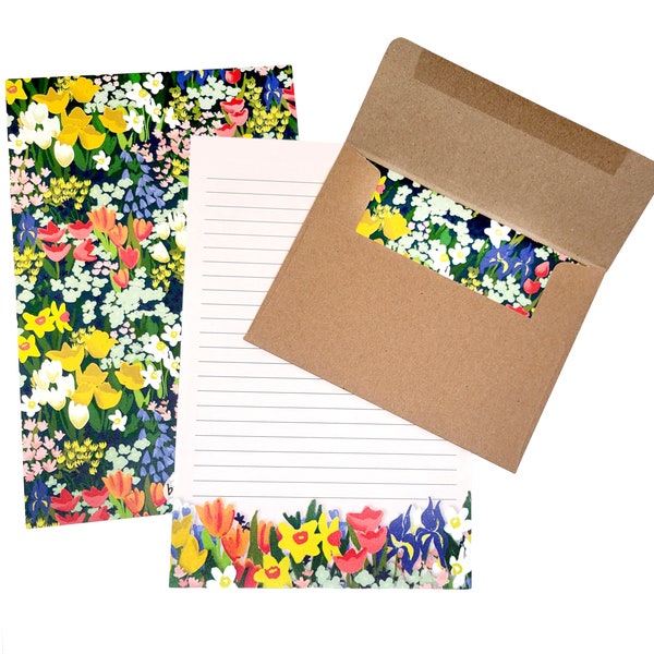 Meadow Floral Letter Writing Stationery Set, 20 Sheets, Flower Personal Note Paper