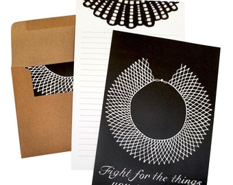 May include: Black and white card with a white illustration of a collar on a black background. The text "Fight for the things you care about" is written in white below the collar. The word "bevel!" is written in white in a circle below the text.