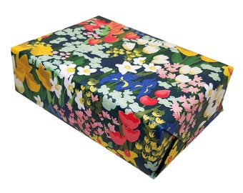 Papel de regalo con estampado de prados florales, papel de regalo con flores vibrantes, papel artesanal