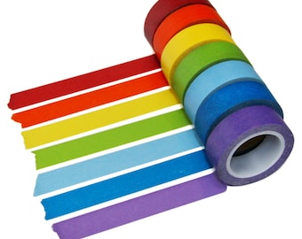 Rainbow Washi Tape Set, 7 Rolls, 15mm x 10m Each, Set Discount