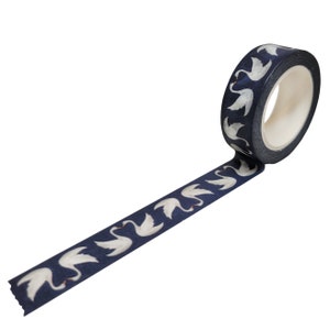 Washi Tape mit weißen Schwänen auf Marineblau, 10 Meter, Vogel Basteln Klebeband für Bullet Journals