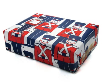 Christmas Gift Wrap with Toy Soldiers in Navy and Red Vintage Soldier Decorations