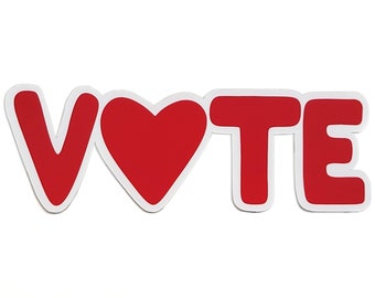 VOTE Sticker, Heart Sticker in Red, 4", Water Resistant, Matte, Water Bottle or Laptop Decal