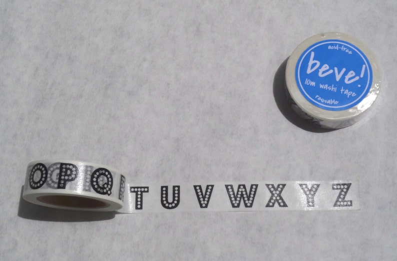 beve original design Marquee Black and White 15mm x 10m Alphabet Washi Tape