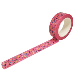 Fita Washi SPRINKLE - 15 mm x 10 m, design original chanfrado, cobertura rosa e granulados multicoloridos, Jimmies