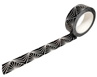 Black Geometric Washi Tape with White Rays, 15mm Craft Tape