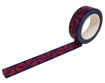 Folk Embroidery - Inspired Washi Tape in Red and Navy Blue