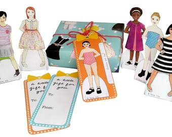 Paper Doll Gift Tags - Set of 6 Different Girls - Little Girl Birthday Present Fun
