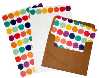 Rainbow Dot Stationery Set - Lined Letter Writing Paper