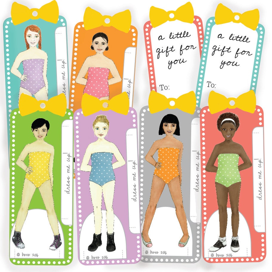 Paper Doll Gift Tags Set of 6 Different Girls | Etsy