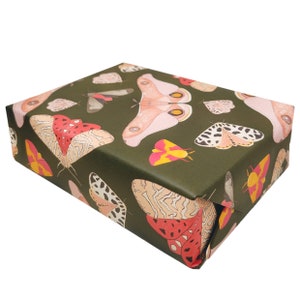 Pink Moth Gift Wrapping Paper, Butterflies on Dark Green Present Paper, 20x29&quot; Ideal for Special Occasions & Holidays