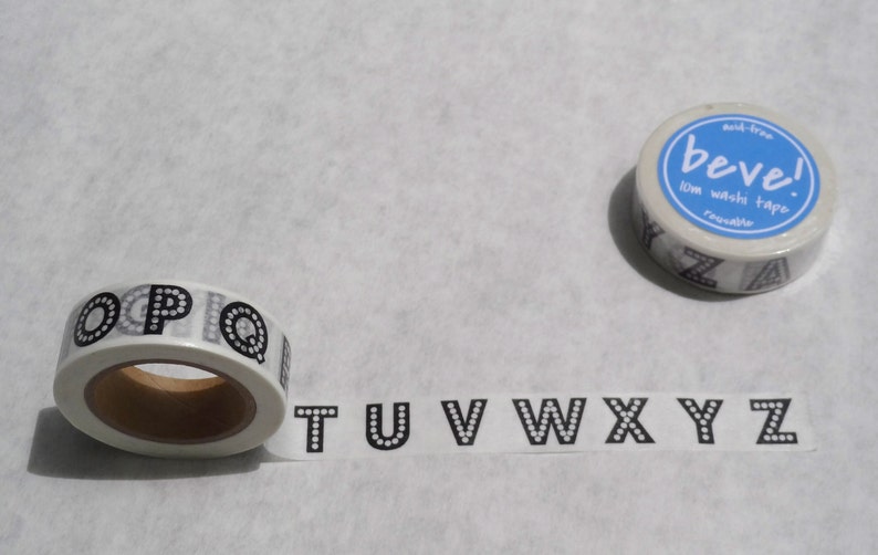 beve original design Marquee Black and White 15mm x 10m Alphabet Washi Tape