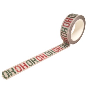 Fita Washi de Natal - Vermelho e Verde - HO HO HO - 15 mm x 10 metros - Fita de artesanato do Papai Noel