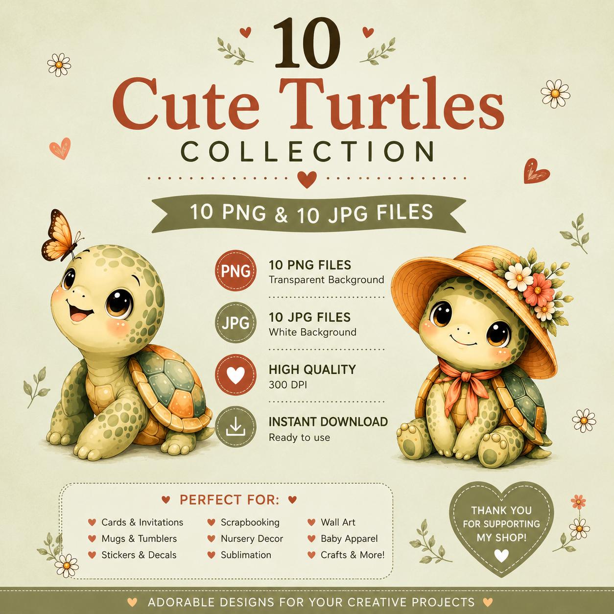 Cute Baby Turtles Clipart Bundle PNG JPG | Baby Turtle Sublimation ...