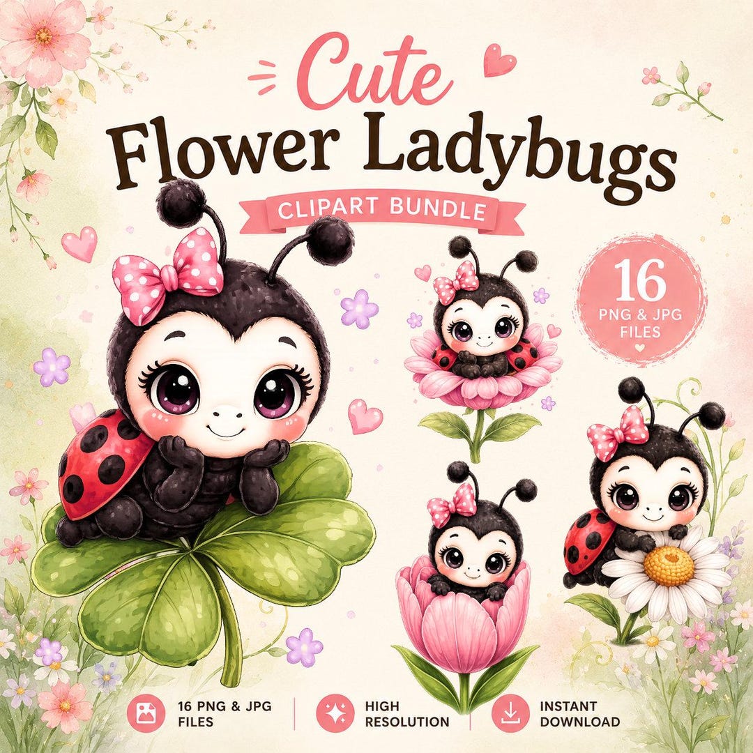 Cute Ladybug Clipart Bundle | Watercolor Flower Ladybugs PNG - Etsy