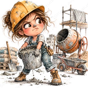 Funny Tradeswoman Clipart Bundle, Women in Trades JPG, Female Mechanic Cartoon, Workshop Clipart, 48 JPG