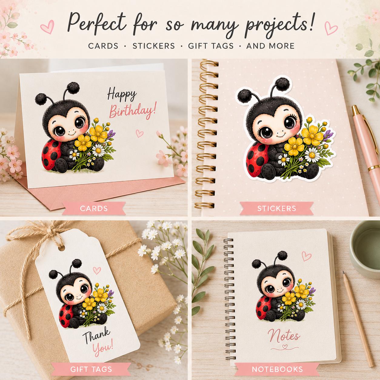 Cute Ladybug Clipart Bundle | Watercolor Flower Ladybugs PNG - Etsy