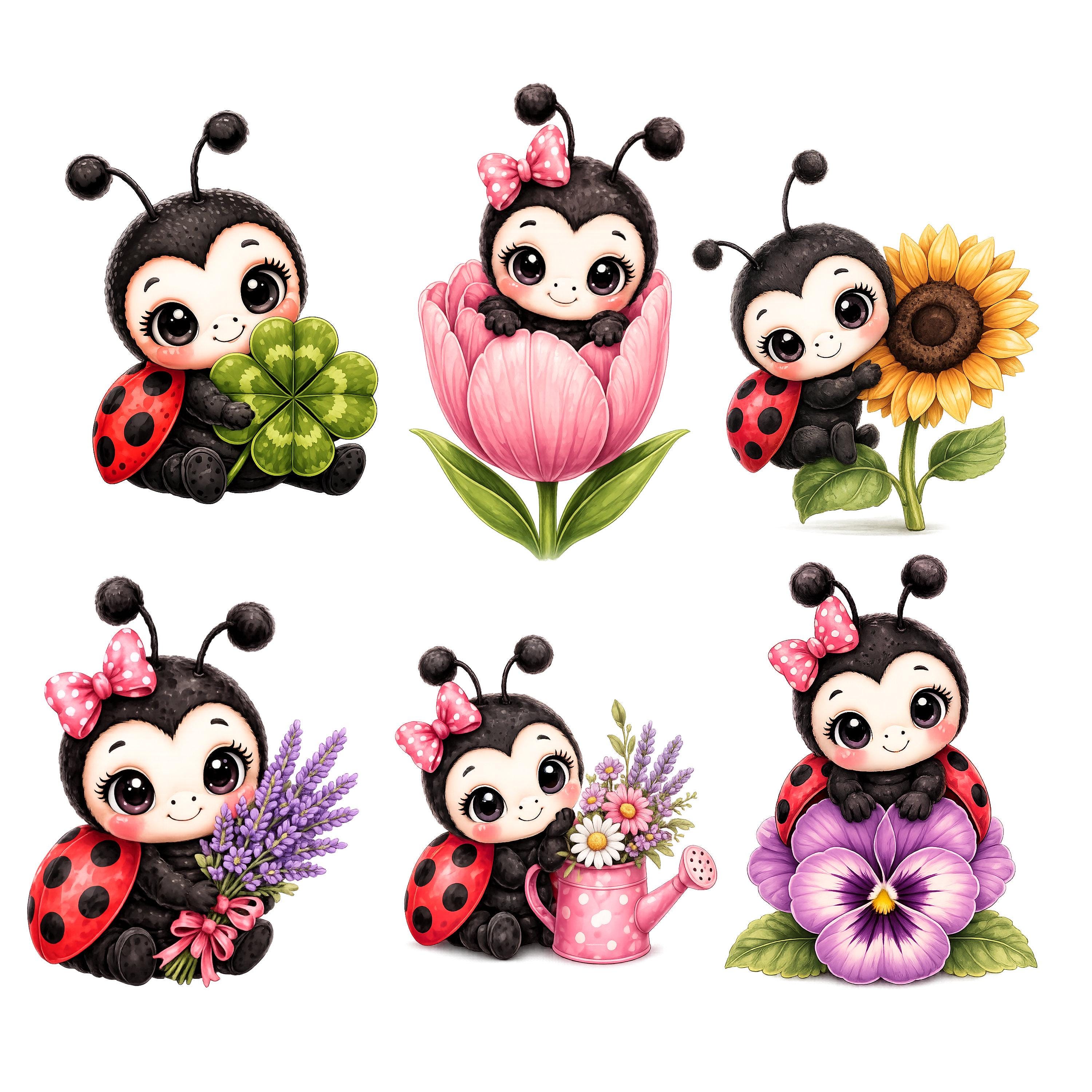 Cute Ladybug Clipart Bundle | Watercolor Flower Ladybugs PNG - Etsy