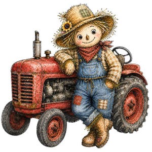 Scarecrow Clipart Bundle, Autumn Harvest Illustrations, Cozy Fall Farm Art, 24 JPG