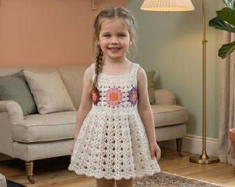 Flower Granny Square Crochet Dress Pattern, Corset Back Summer Boho (PDF Pattern)