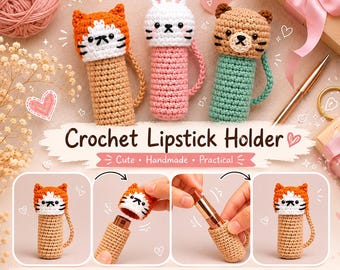 Lip Balm/Lipstick Holder Crochet Pattern, Kawaii Amigurumi Keychain Accessory (PDF Download)