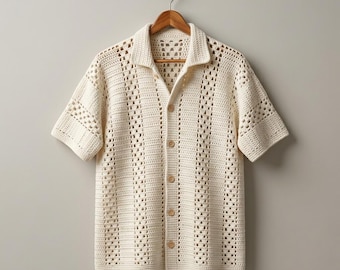 Crochet Button-Up Shirt Pattern, Textured Granny Stitch Top, Beginner Friendly (PDF Pattern)
