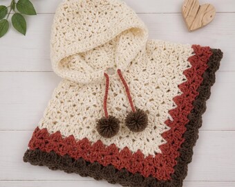 Hooded Poncho Crochet Pattern, Textured Shell Stitch, Toddler Baby Kids Cape (PDF Pattern)
