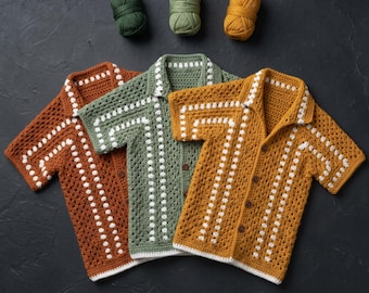 Crochet Baby Shirt Pattern, Hexagon Granny Cardigan, Button Front (PDF Pattern)