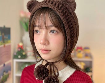Patrón de gorro de oso de ganchillo, gorro de bebé texturizado, banda acanalada, lazos con pompones (descarga en PDF)