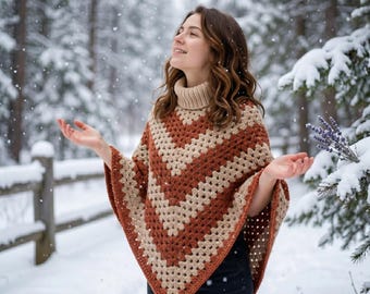 Crochet Poncho Pattern, Granny Stitch Turtleneck Cape, Beginner Friendly (PDFDownload)