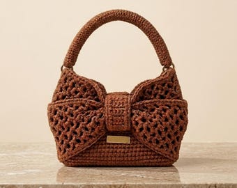 Crochet Bow Purse Pattern, Mesh, Handbag, T Shirt Yarn Purse, DIY Bag Tutorial PDF Download