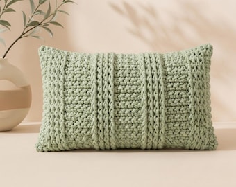 Crochet Lumbar Pillow Pattern, Bulky Post Stitch, Farmhouse Scandinavian Decor (Digital Download)
