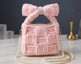 Textured Ribbed Handbag Crochet Pattern, Bow Handle Tote PDF (Instant Download)